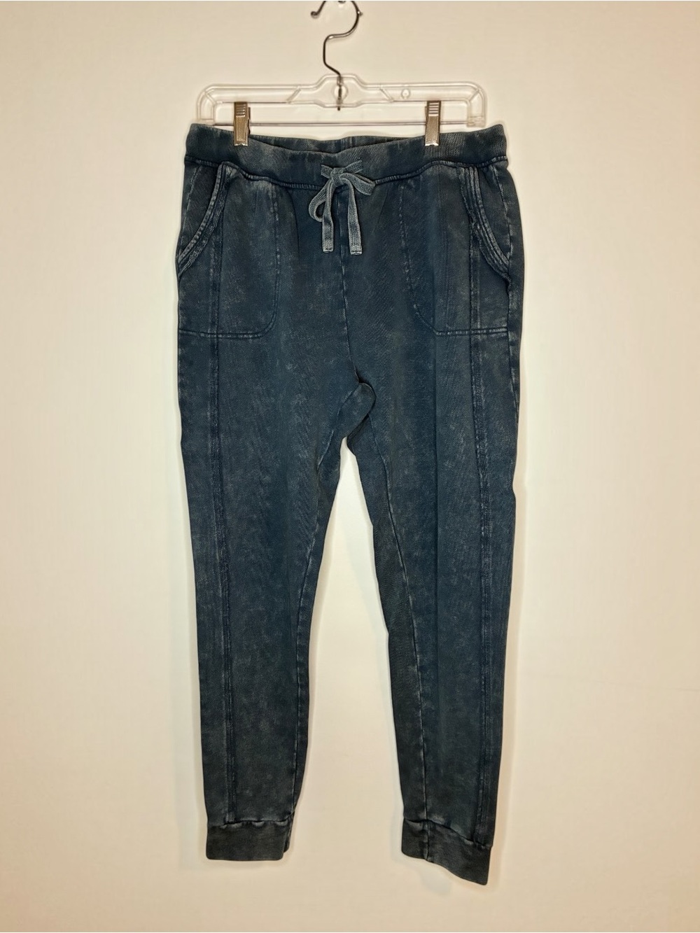 Mododoc Los Angeles Drawstring Joggers in Mineral Washed Blue with Pockets